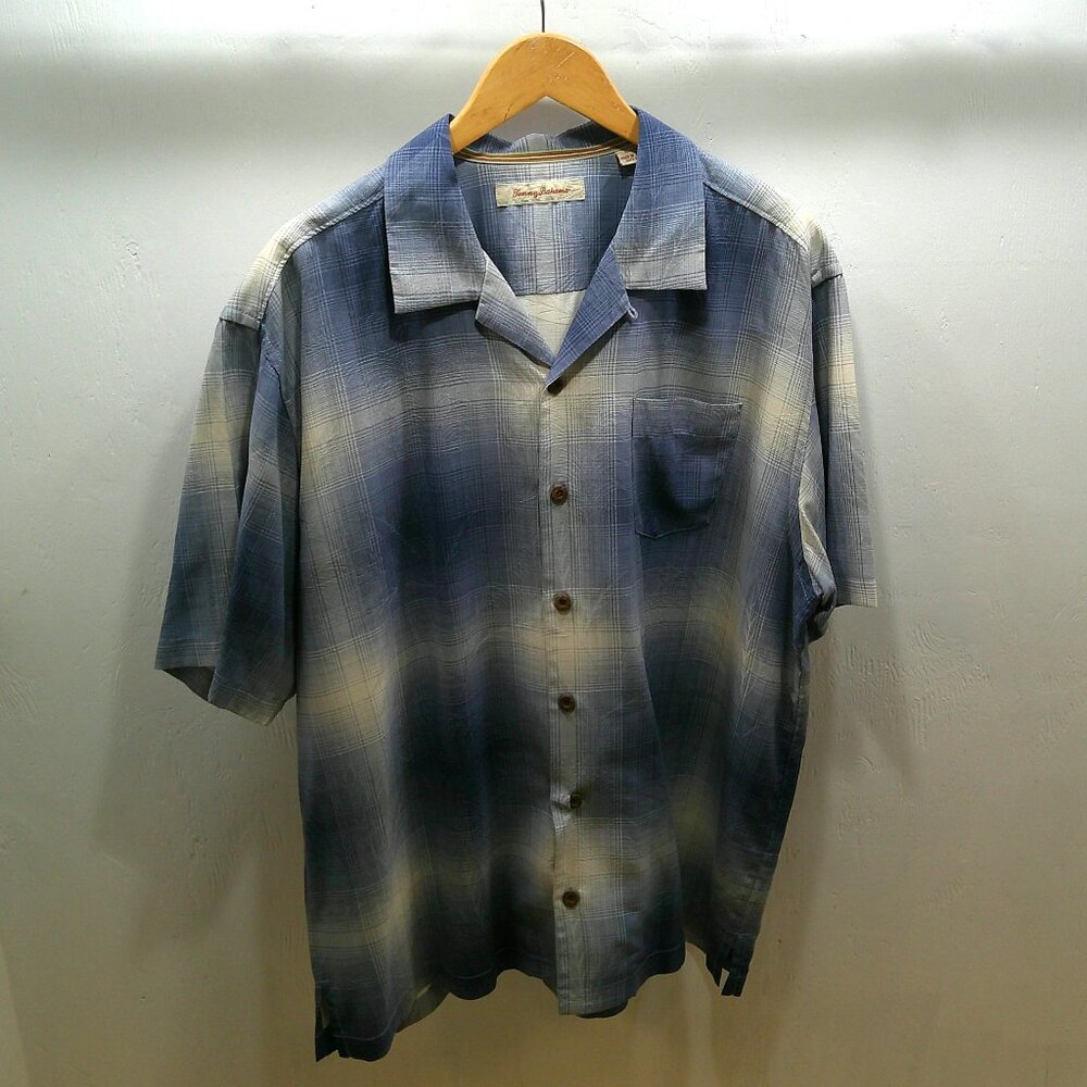 Tommy Bahama Classic Preppy Blue Plaid Button-down Silk Camp Shirt Size XL